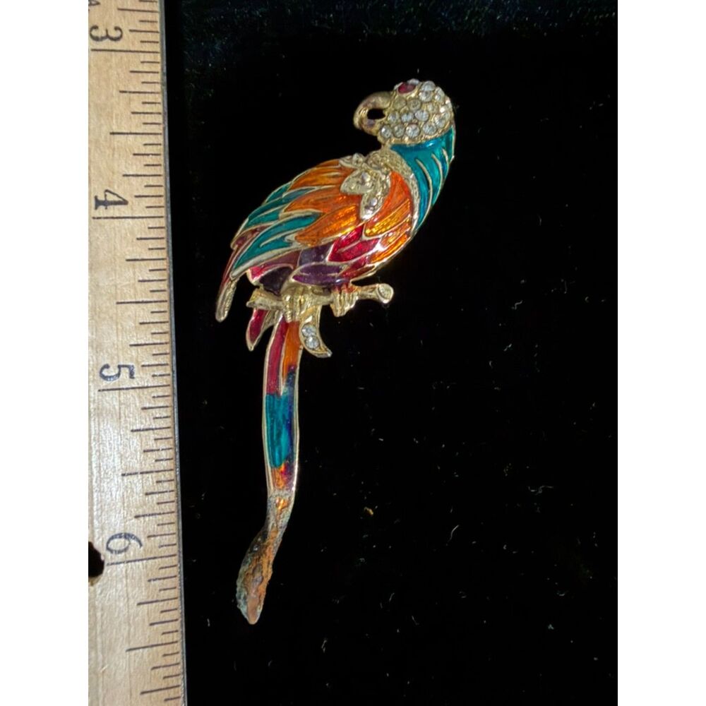 Vintage enamel and rhinestone parrot brooch - Picture 4 of 4